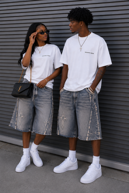 Heavens Trend Simplistic White Tee — unisex oversized minimal logo tee