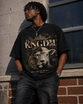 KNGDM Graphic Black Tee — lion and lamb crown graphic on washed black oversized tee
